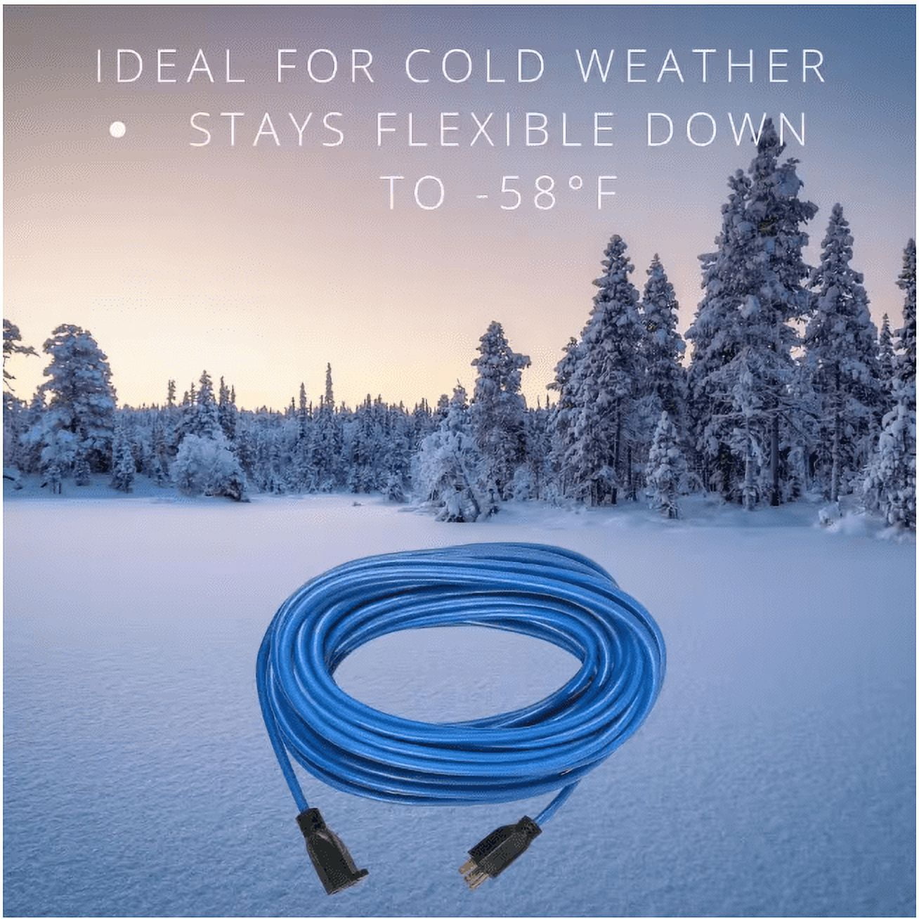 Hyper Tough 100FT Indoor/ Outdoor Extension Cord, 16 AWG, Single Outlet Light-Duty Cold Weather Extension Cord, Blue