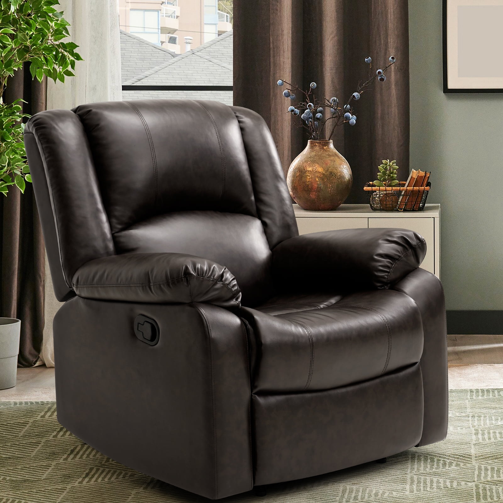 Leather Recliner Chair with Overstuffed Arm and Back,Upholstered seat
