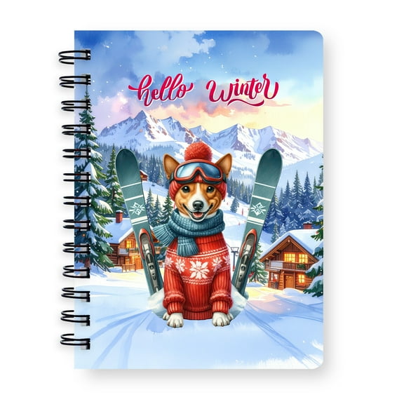 Hello Welcome Winter The Ski Basenji Snowy Day Spiral Bound Journal African Barkless Dog Lover 5x7in Spiral Notebook - 13013