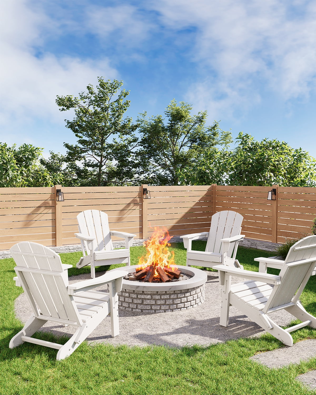 Folding Adirondack Chairs, HDPE Plastic Outdoor Chairs with Wood Texture - 380Lbs & Weather Resistant for Fire Pit, Deck, Patio, Pool, Backyard