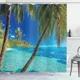 thumbnail image 3 of Cortina de ducha con diseño de océano, playa, palmeras tropicales, tortuga marina, gato, vela, flamencos, concha de coral, juego de cortina de ducha para decoración de baño, 3 of 5