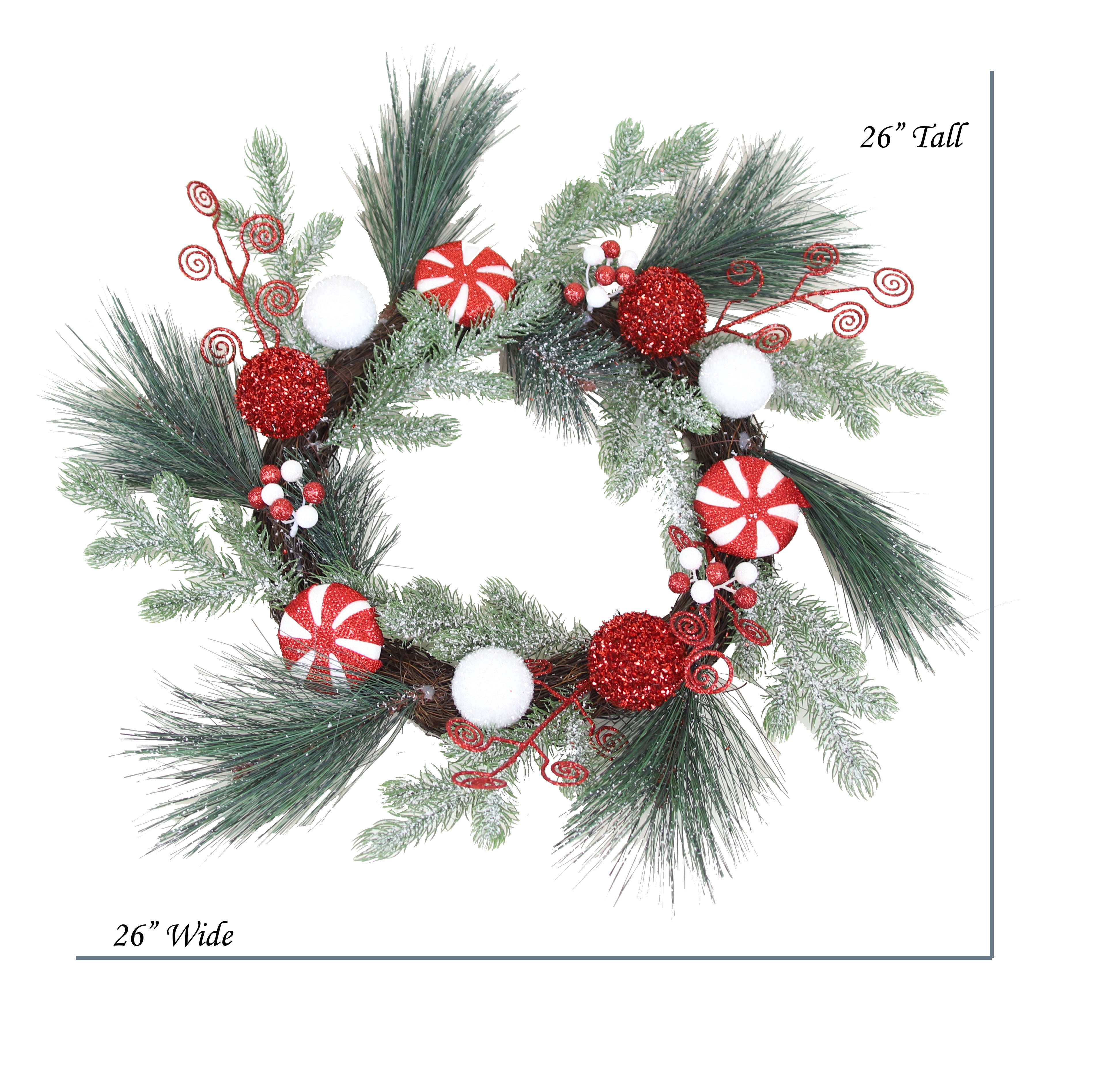 The Mod Greenhouse 24" Glitzy Candy Adorned Pine Covered Grapevine Wreath