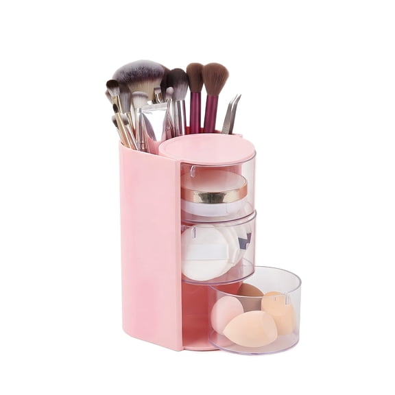 Pink 3-Layer Rotatable Cosmetic Organizer for Makeup Brushes, Hair Accessories, Hair Clips & More