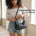 thumbnail image 6 of Crescent Shoulder Bag Crossbody Bags for Women, Trendy Woven Leather Bag Cute Hobo Tote Handbag Purse, with Adjustable Strap, Black, 6 of 7
