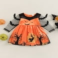 thumbnail image 2 of Robe de Fête d'Halloween pour Filles Manches en Maille Patchwork Imprimé Chauve-Souris, 2 of 8