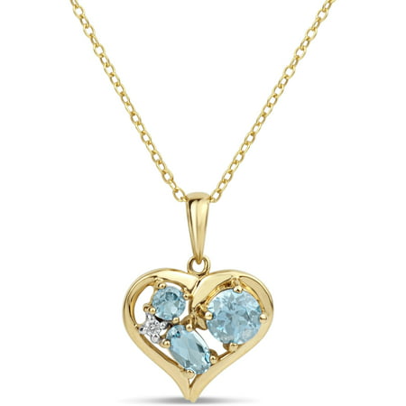 Paraiba Blue Topaz And White Topaz Swarovski Genuine Gemstone 18K Gold Over Sterling Silver Heart Pendant 18 inches