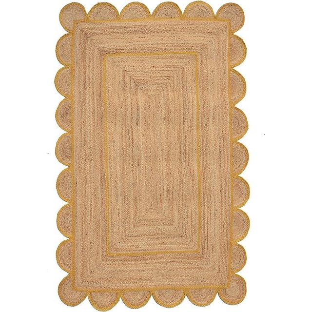 Shree Exports Hand Woven Farmhouse Jute Area Scalloped Rug (Yellow, 3x5 Feet)