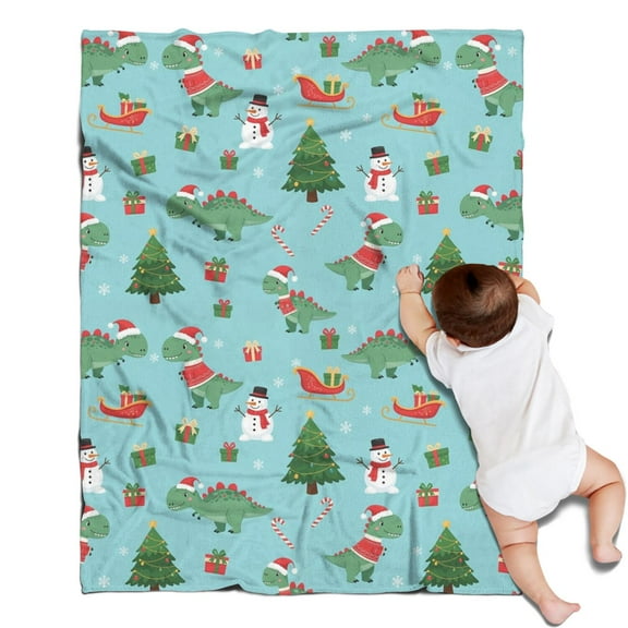 Blue Christmas Dinosaurs Snowmen Pattern Blanket,Comfortable Soft Lamb Wool Throw Blanket,All Season,Warm Lightweight Blankets for Sofa Bed Couch Living Room Chair,30"x40"