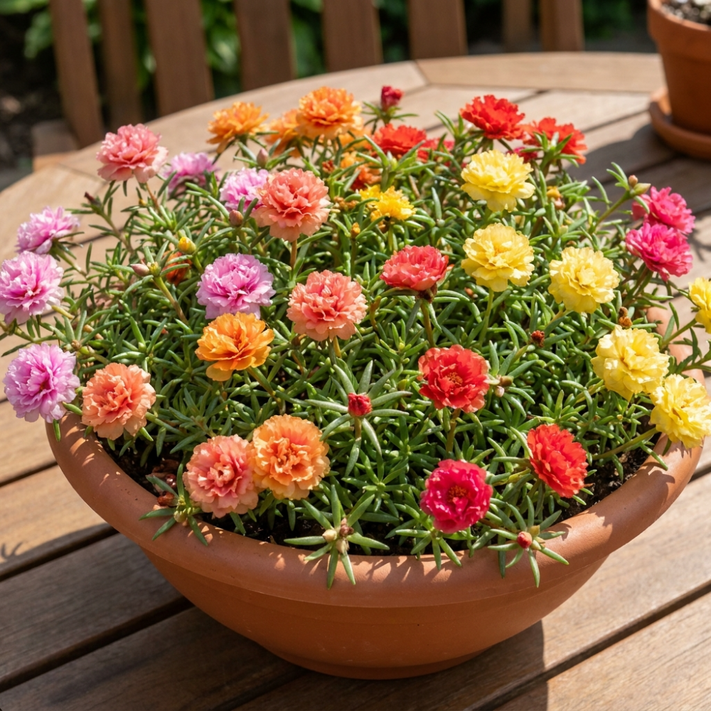 Moss Rose Live Plant, Moss Rose Portulaca Plants, Random Color Portulaca Flower in 4 Inch Pot, 4-6 Inches Tall, Easy Care Blooming Outdoor Plant