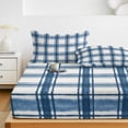 thumbnail image 6 of Twin Sze Fitted Sheet Set - Blue Plaid 2 Piece Bedding Sets 16" Deep Pocket Fitted Sheet with 1 Pillowcase, Gingham Check Minimalist Modern Grid Farmhouse Brushed Microfiber Hotel Luxury Bed Sheets, 6 of 9