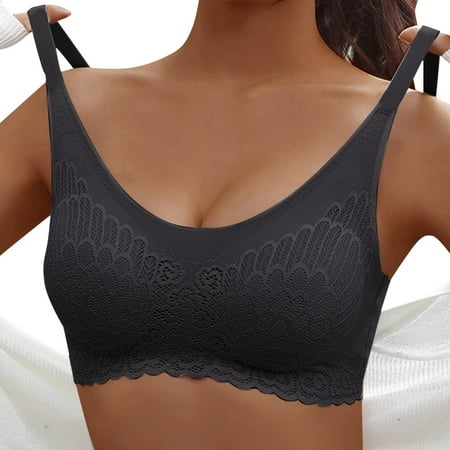 Siilsaa Plus Size Lingerie Sexy Lingerie Underwire Lace Mesh Bra Embroidery Bra Underwear for Women Black XXL