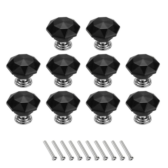 Uxcell 10 Pcs Crystal Drawer Knobs 24 mm Dresser Pulls Knobs for Cupboard, Black/Silver