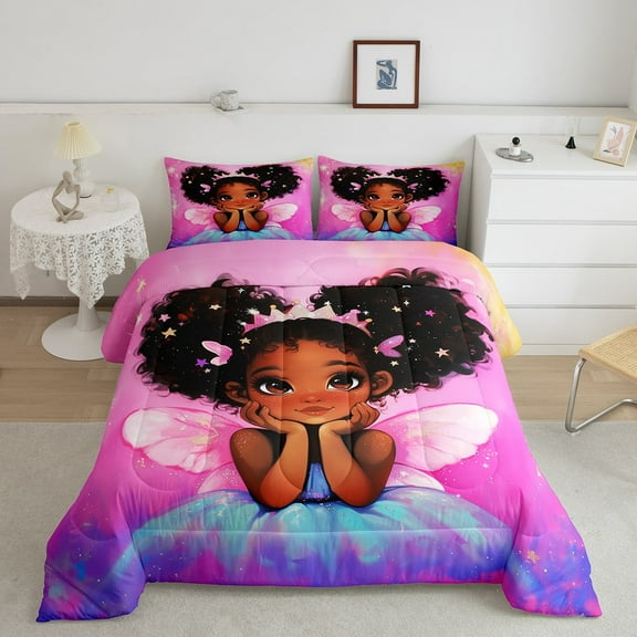 Erosebridal Black Princess Bedding Twin Comforter Set, Kawaii Fairy Down Comforter, Butterfly Wings Decor, Reversible 2pcs