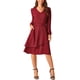 thumbnail image 1 of Vestido midi de mujer con capas, cuello en V, manga larga, cintura alta y bolsillos en color rojo vino, 1 of 5