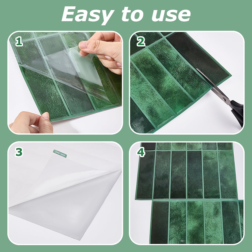 10 Sheets Peel and Stick Backsplash Tiles 3D Stick on Tiles 11.4x9.1 Inch Green Kitchen Wall Tile Self Adhesive Rectangle Wall Tile