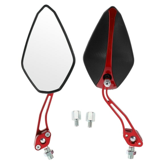 Unique Bargains Motorcycle Rear View Mirrors Bar End Side Mirrors Mount Aluminum Alloy Plastic Black Red Adjustable M8/M10 Prismatic Shape