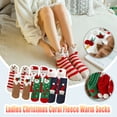 thumbnail image 4 of Odeerbi Christmas Socks Woman's Girls Christmas Cute Coloer Stripe Santa Claus Print Thicken Coral Fleece Keep Warm Socks Black, 4 of 4