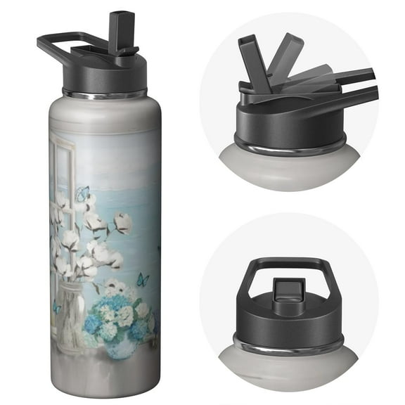 Stainless Steel 40oz Farmhouse Themed Design Pro Flask Triple Walled Insulated With Straw Leak Proof Gym