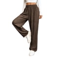 thumbnail image 5 of AHTJRT Women's Drawstring Sweatpants Elastic High Waisted Wide Leg Baggy Pants Soft Comfy Casual Slacks Joggers Sweatpants Coffee L, 5 of 5