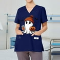 thumbnail image 5 of MLQIDK Halloween Print Scrubs for Women Plus Size Spooky Season Scrub Shirts V Neck Short Sleeve Funny Pumpkin Ghost Bat Printed Nurse Uniforms Fun Workwear Navy 5XL, 5 of 5