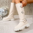 thumbnail image 5 of Beige Feminine Knee-High Boots With Round Toe Side Zipper Thick Bottom And Low Heel For Winter Season Practical And Chic, 5 of 9