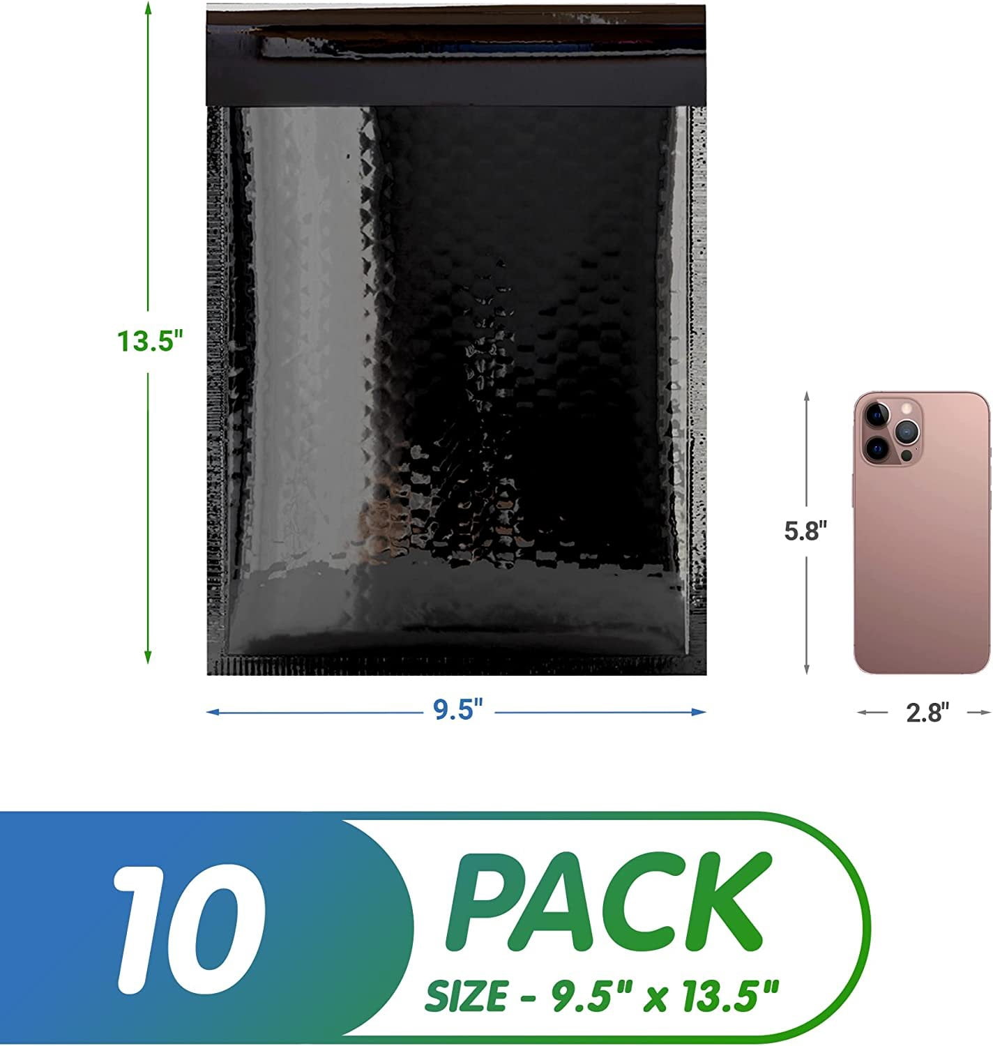 Bubble Mailers Padded Cushion Envelopes Black Peel and Seal 10 count 9.5 x 13.5 in