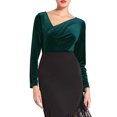 thumbnail image 1 of INSPIRAR CHIC Blusa de terciopelo de manga larga con cuello arrugado asimétrico para mujer, ajustada y delgada, color verde oscuro, talla S, 1 of 4