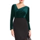 thumbnail image 1 of INSPIRAR CHIC Blusa de terciopelo de manga larga con cuello arrugado asimétrico para mujer, ajustada y elegante, 2XL, verde oscuro, 1 of 4