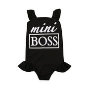Emmababy Baby Girls One-Piece Skirt Swimsuit,Toddler Mini Boss Letter Sleeveless Ruffle Swimwear Bathing Suits