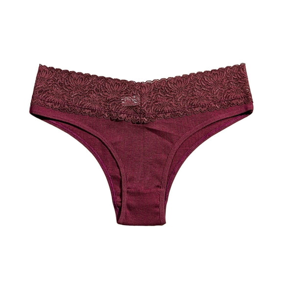 GEWSEY Women Sexy Bikini Lace Thongs G String Seamless Panties Low-Rise T-Back Underwear Lingerie (Red, XL)