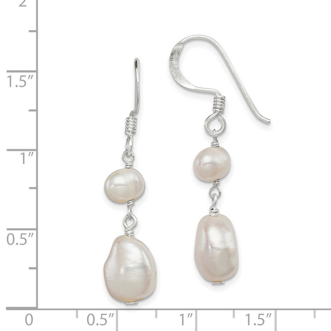 925 Sterling Silver Polished Shepherd hook White Freshwater Cultured Pearl Earrings 40x9mm Wide Dangle Earring for Women