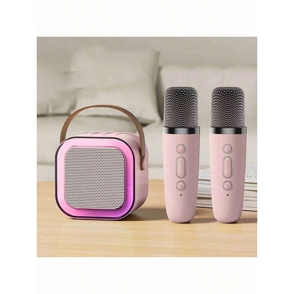 Mini Karaoke Machine for Kids and Adults with 2 Wireless Microphones, Portable Bluetooth Speaker with Voice Changer & LED Lights, Pink Girls Christmas Gift