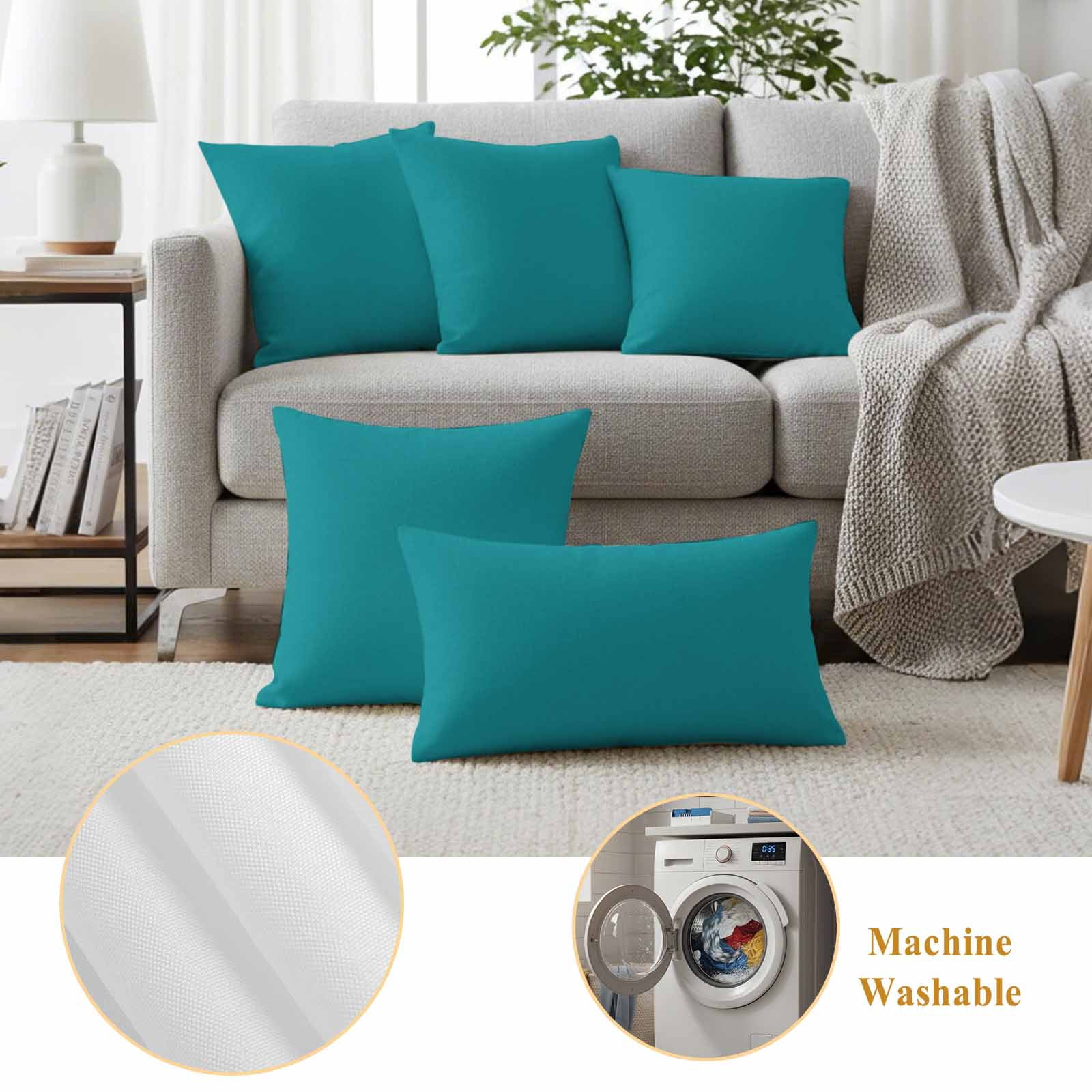 Teal Outdoor Pillow Covers Set of 2 Solid Color Waterproof Throw Pillow Cover Decorative Cushion Cases for Patio Porch Garden 24X24 Inch