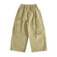 thumbnail image 4 of WhouRiu Big Boy' Pants Stylish Solid Elastic Waist Cargo Pants Kids Comfy Outerwear Loose Sweatpants with Pockets Beige,Sized 9-10, 4 of 8