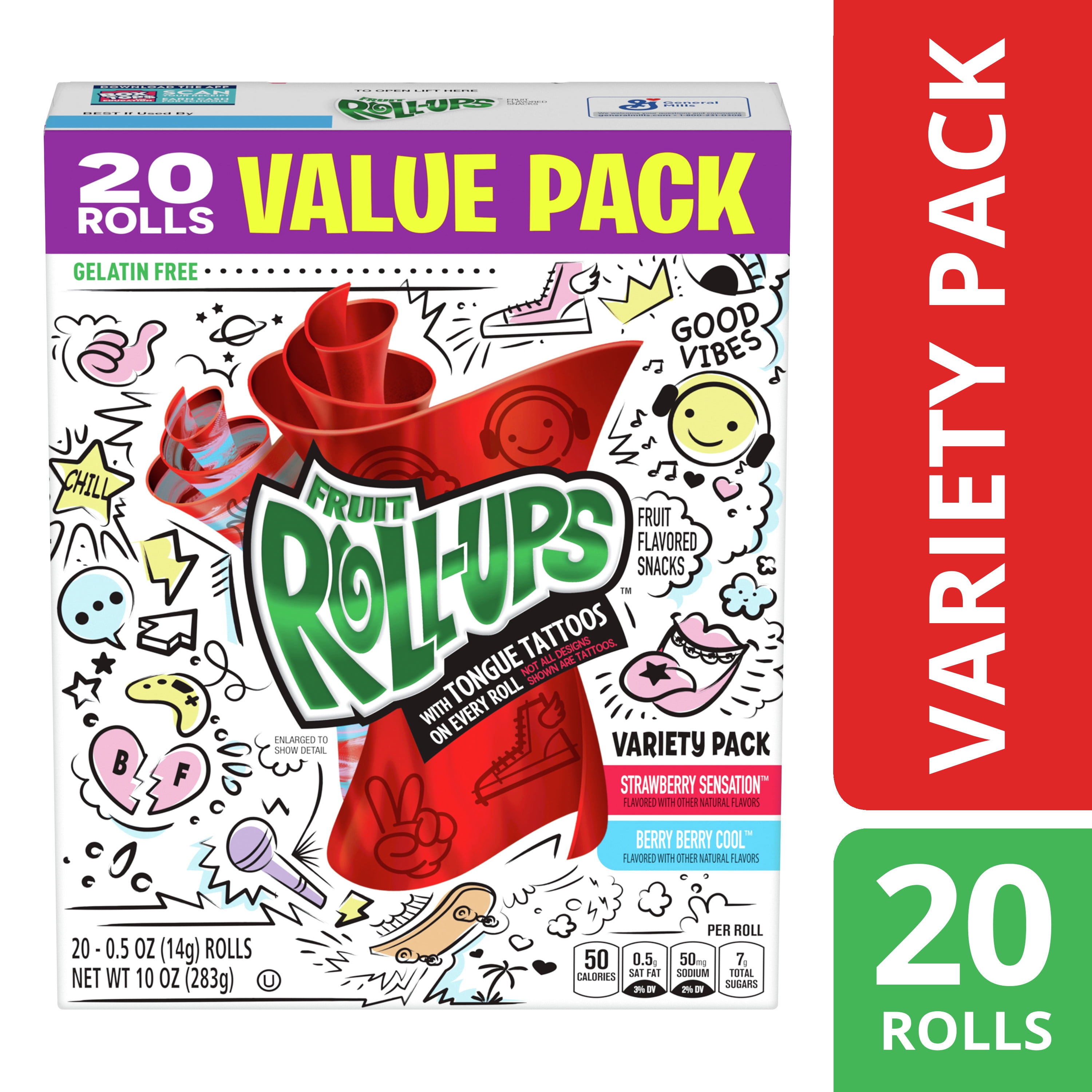 Fruit Roll-Ups Fruit Flavored Snacks, Variety Value Pack,  oz, 20 ct -  