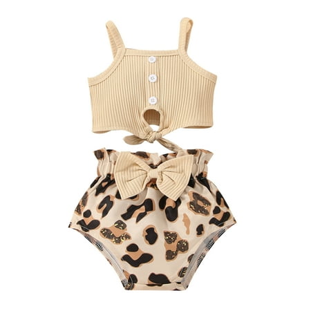 

MPWEGNP Girls Sleeveless Ribbed Vest Tops And Bowknot Leopard Prints Shorts Outfits Baby Bodysuit 3 6 Month Twin Girl Outfits