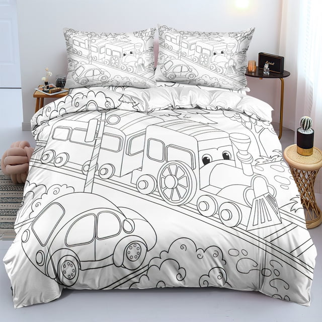 Small Train Quilt Cover Suit, Three-piece Set, Bedding, Microfiber, Duvet Cover, Suitable For Boys And Girls-HAPDEN