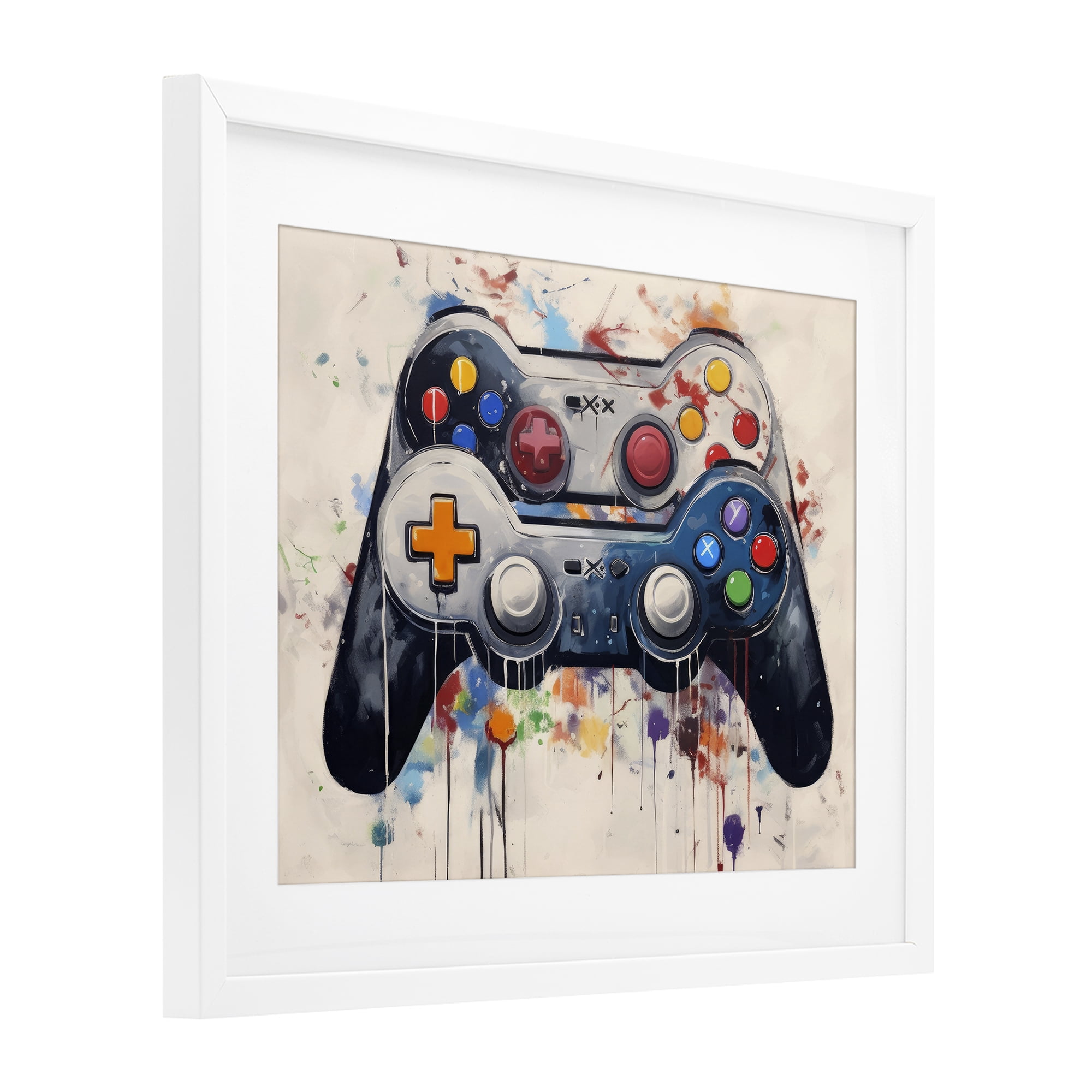 Stupell Industries Joystick Journeys Controller Duo White Framed Print Under Glass, design by Lazar Studio