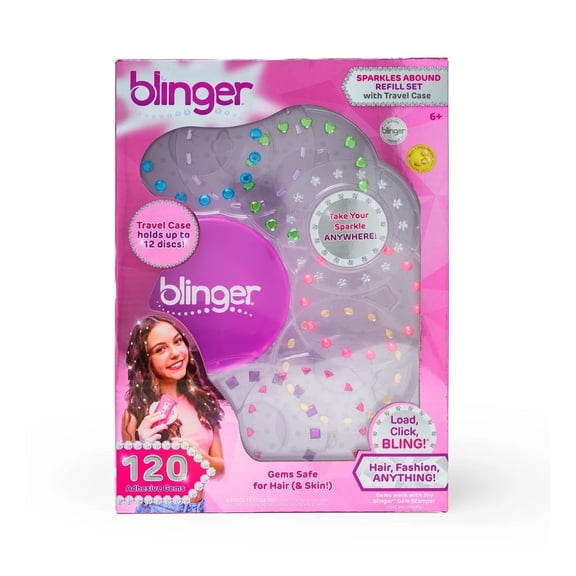 blinger® Sparkles Abound 120 Colorful Hair-Safe Gems with Travel Case | Refill Pack for Hair Gem Stamper | Party Hair Accessories & DIY Styling Kit for Girls & Teens (Gem Stamper Sold Separately)