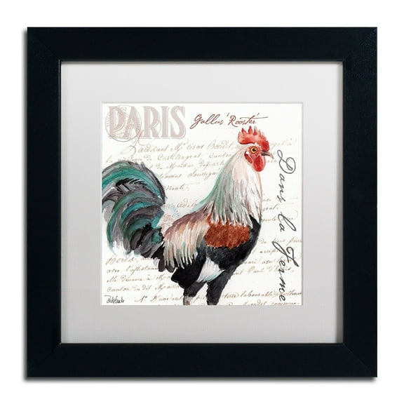 Trademark Fine Art "Dans la Ferme Rooster III" Canvas Art by Jennifer Redstreake White Matte, Black Frame
