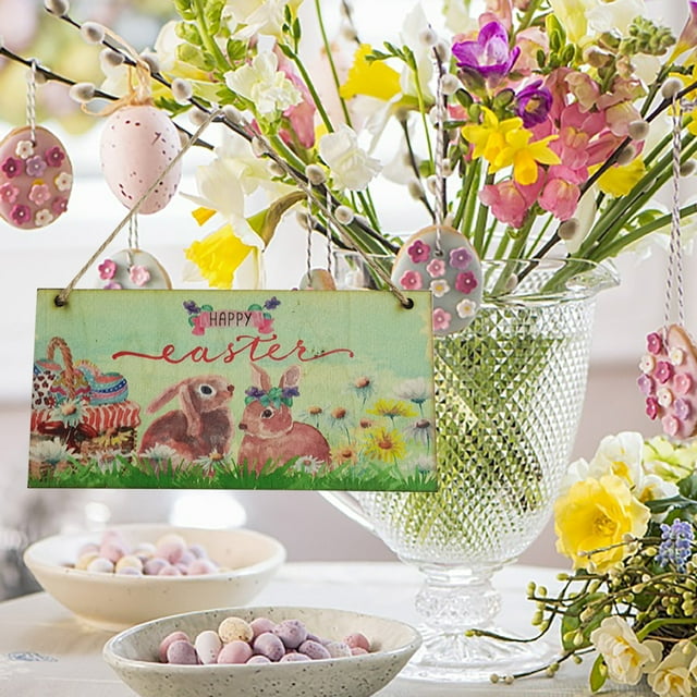 LSLJS Easter Decorations Painted Wooden Rabbit Pendant Home Decorations Ornaments, Home Decor