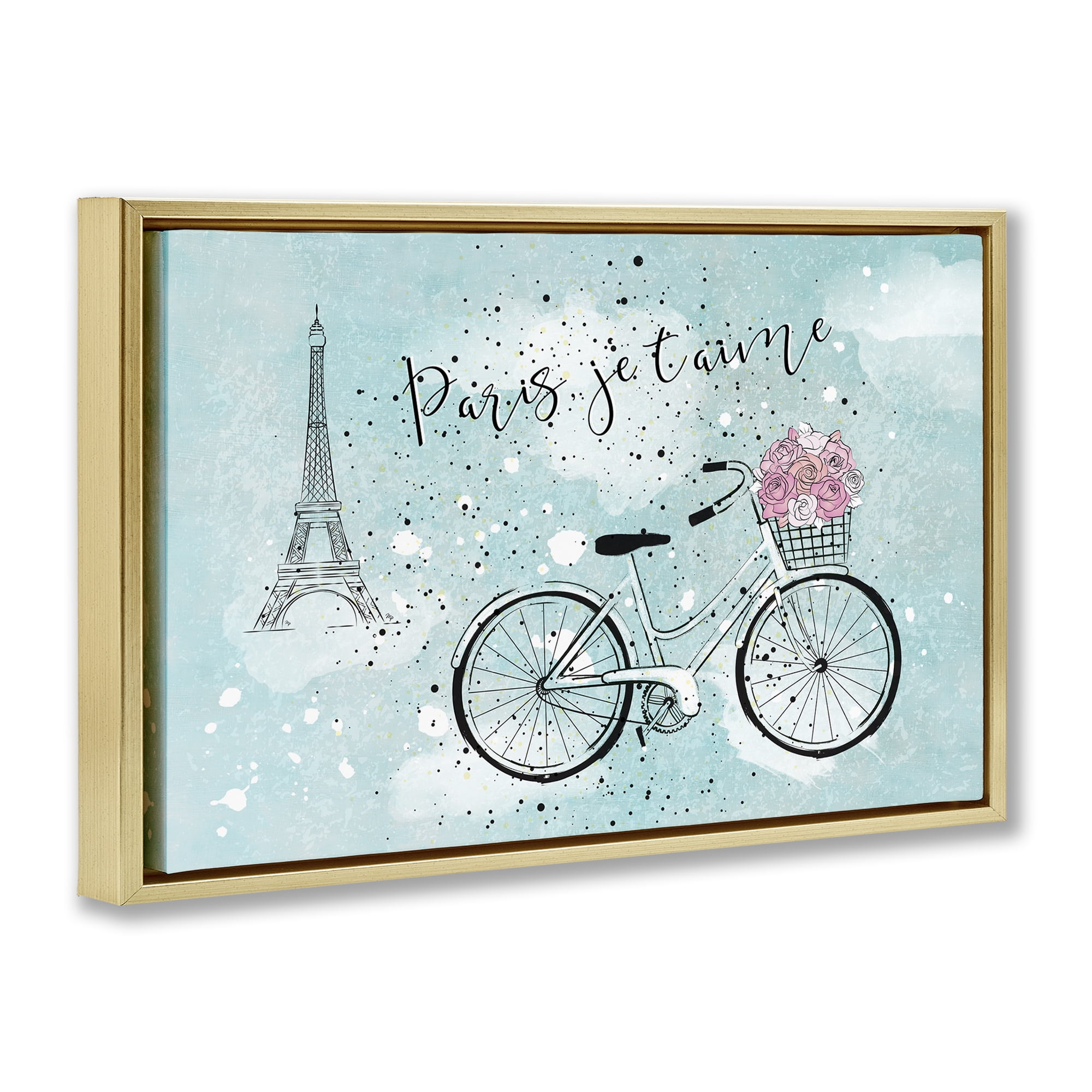 Stupell Industries Love Paris Bicycle Cities & Countries Painting Gold Floater Framed Canvas Art Print Wall Art, 31 x 21