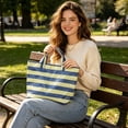 thumbnail image 4 of Striped Tote Purse, 16×12×6 In Waterproof Beach Bag, Large PVC Retro Casual Handbag For Travel Shopping Gym(Yellow), 4 of 6