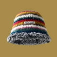 thumbnail image 4 of Xfvqtps Cloche Bucket Hat for Womens Knit Crochet Furry Colorful Stripe Foldable Fashion Thickened Windproof Coldproof Warm Outdoor Winter Fisherman Hat Multicolor, 4 of 4