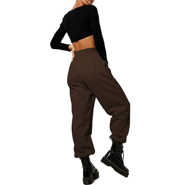 Afunbaby Womens Fleece Lined Sweatpants Close Bottom Fall Winter Joggers  Sweats Elastic Waist Baggy Pants with Pockets 
