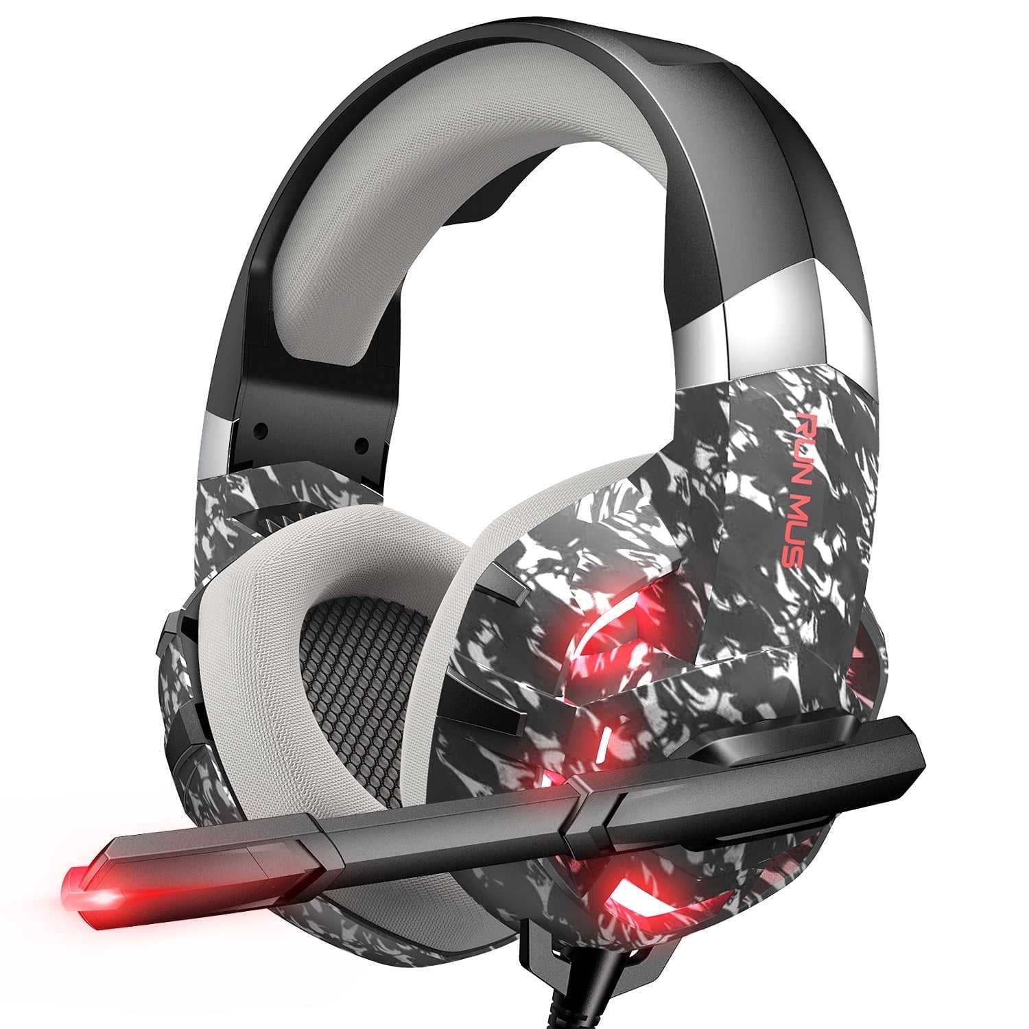 RUNMUS K2 Gaming Headset, Gaming Headphone with 7.1 Surround Sound Stereo, Xbox One Headset with Noise Canceling Mic & LED Light, Compatible with PC, PS4, PS5, Nintendo Switch