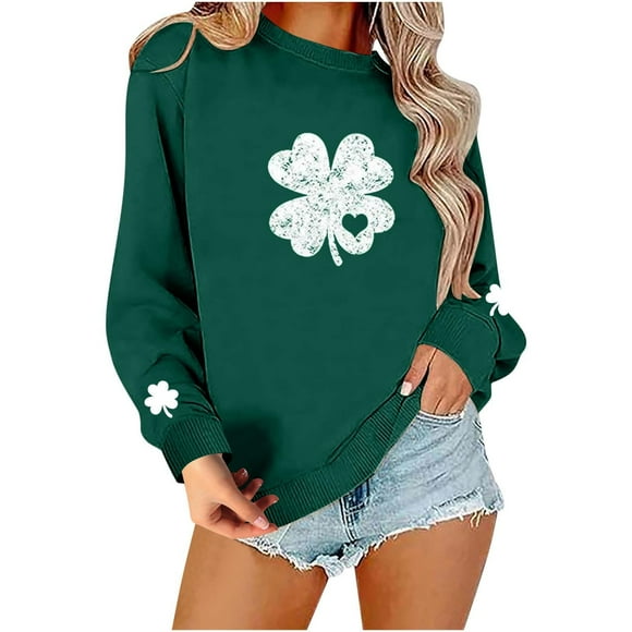 Clearance!Bpxiofoy Graphic Sweatshirts for Women St Patricks Day Outfits for Women Sweatshirts for Women Trendy Crewneck Shirt Graphic Tees Graphic Sweatshirts for Women,Green 2 XL