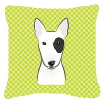 Carolines Treasures BB1271PW1818 Checkerboard Lime Green Bull Terrier Fabric Decorative Pillow- 18 x 18 In.