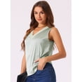 thumbnail image 2 of DARING DIVA Women's Silky Satin Mesh V Neck Sleeveless Blouses Tank Shirt XS Light Green, 2 of 6