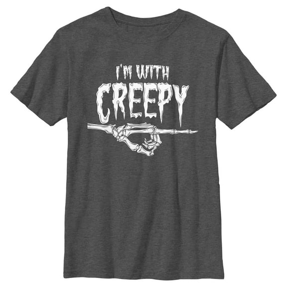 Boy's Lost Gods Halloween I'm With Creepy Graphic Tee Charcoal Heather Large